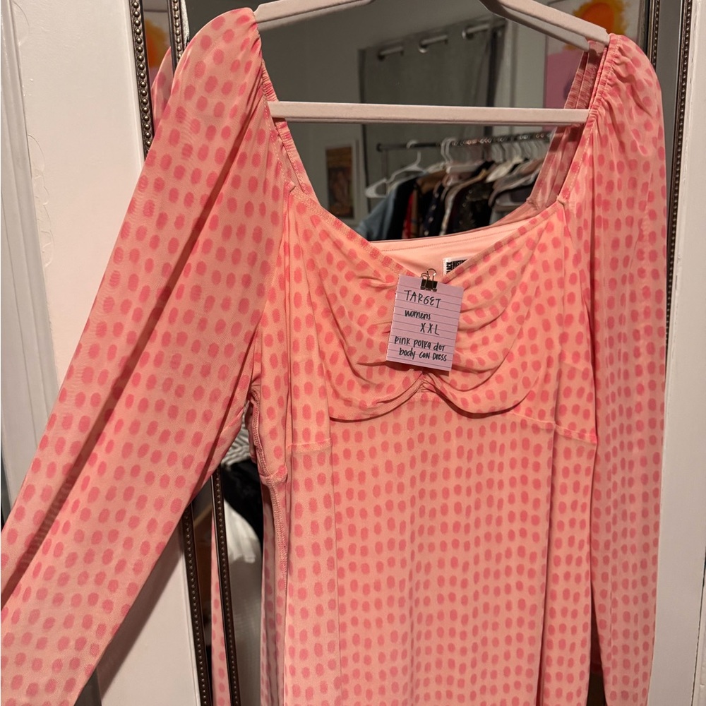 Pink polka dot bodycon dress